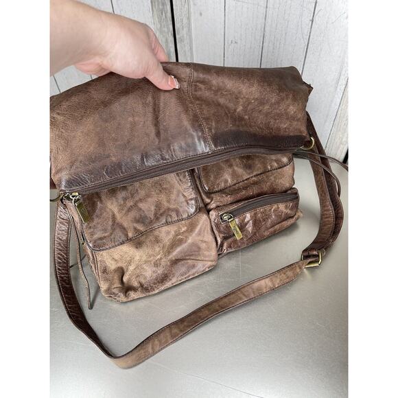 Hobo International Handbags - Vintage HOBO International Brown Leather Distressed Foldover Bag Shoulder Bag